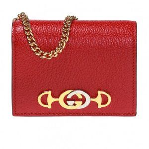 Gucci Red Leather Wallet with Gold Chain